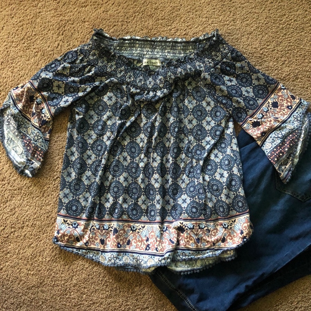 Boho printed off the shoulder top